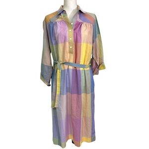Vintage Amy Adams Pastel Check Dress Pockets Waist Tie Malibu Sherbet Medium